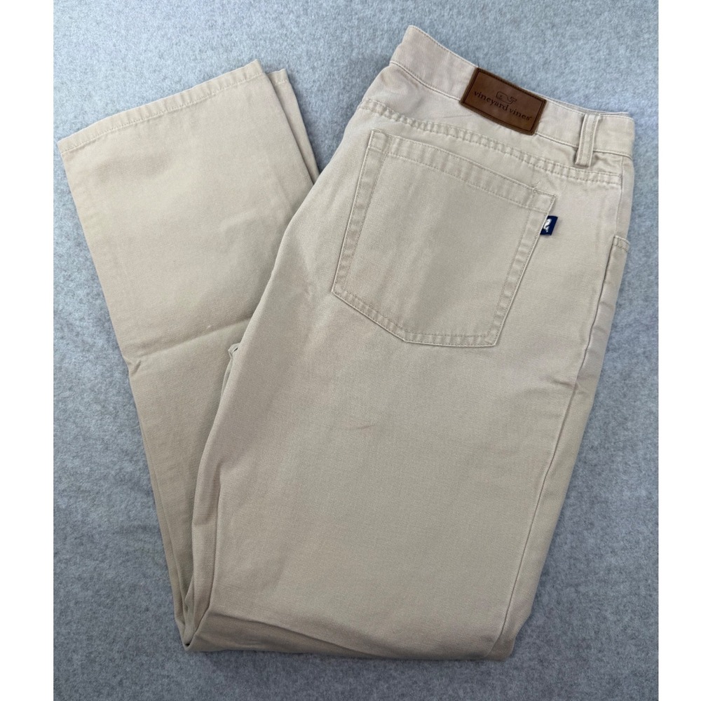 Vineyard Vines Mens 5-Pocket Canvas Pants Khaki Tan Beige 35x32 Straight Leg